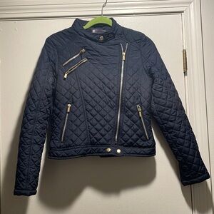 Polo Wear Plus Navy Blue Thin Quilted Side Zip Cropped Quilted Jacket